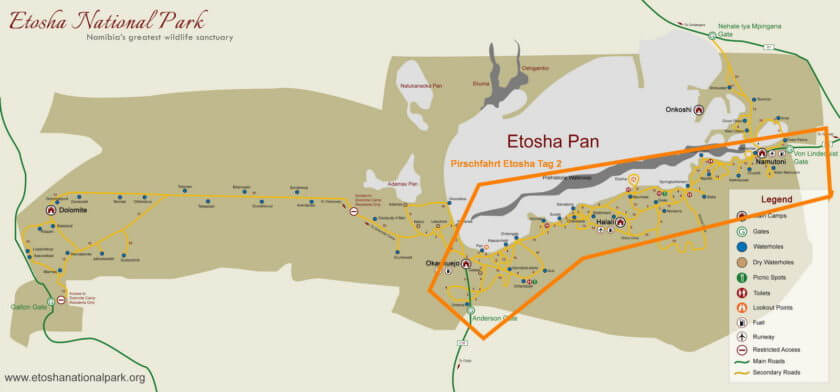 Etosha Pirschfahrt vom Von Lindequist Gate bis Anderson Gate