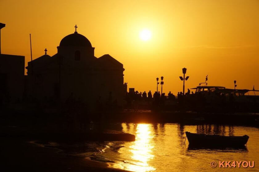 Sonnenuntergang über Mykonos Stadt (Chora)